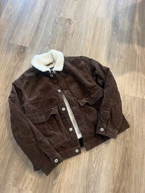 H&M Brown Corduroy Jacket with Cream Sherpa Collar